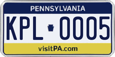 PA license plate KPL0005