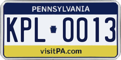 PA license plate KPL0013