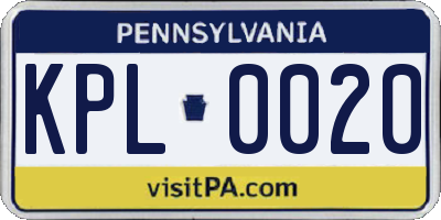 PA license plate KPL0020