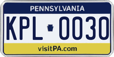 PA license plate KPL0030