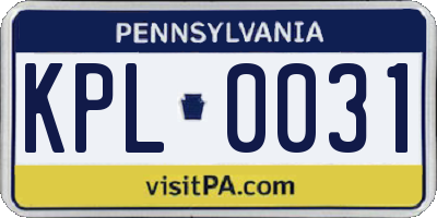 PA license plate KPL0031