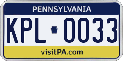 PA license plate KPL0033