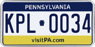 PA license plate KPL0034