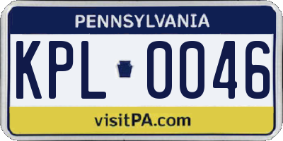 PA license plate KPL0046
