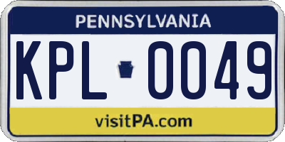 PA license plate KPL0049