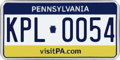 PA license plate KPL0054