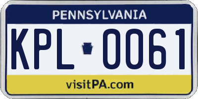 PA license plate KPL0061