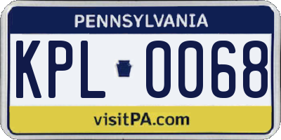 PA license plate KPL0068