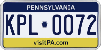 PA license plate KPL0072