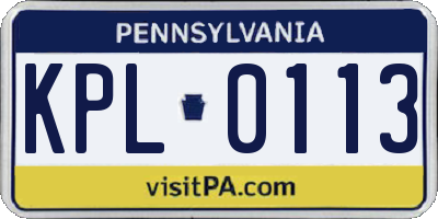 PA license plate KPL0113