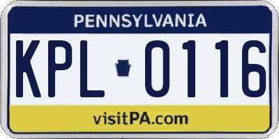 PA license plate KPL0116