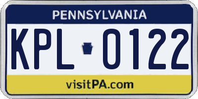 PA license plate KPL0122