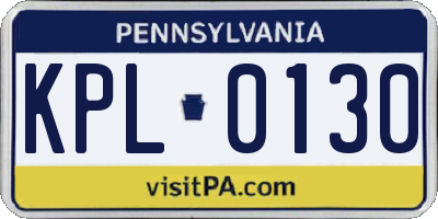 PA license plate KPL0130