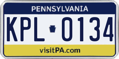 PA license plate KPL0134