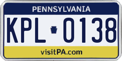 PA license plate KPL0138