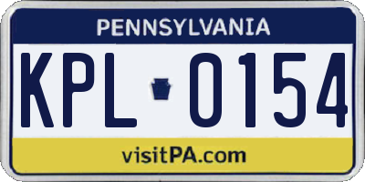 PA license plate KPL0154
