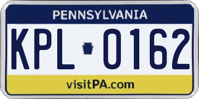 PA license plate KPL0162