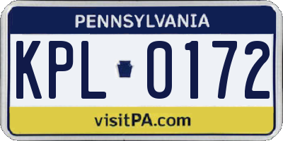 PA license plate KPL0172