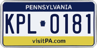 PA license plate KPL0181