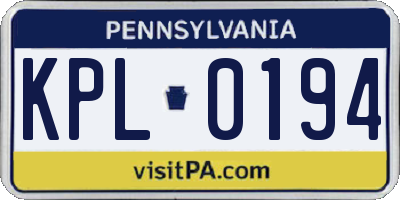 PA license plate KPL0194