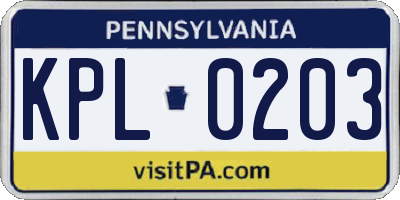 PA license plate KPL0203