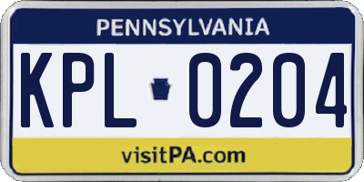 PA license plate KPL0204