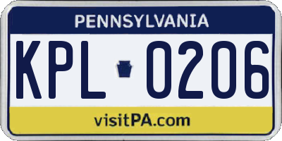 PA license plate KPL0206