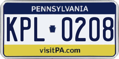 PA license plate KPL0208