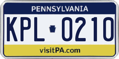 PA license plate KPL0210