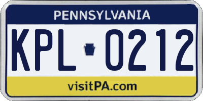 PA license plate KPL0212