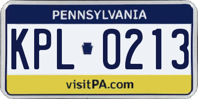 PA license plate KPL0213