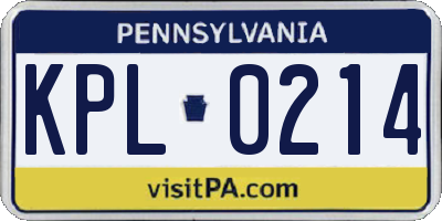 PA license plate KPL0214