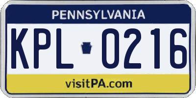 PA license plate KPL0216