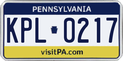 PA license plate KPL0217
