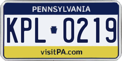 PA license plate KPL0219