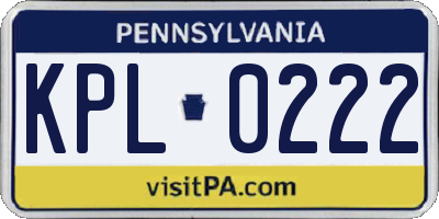 PA license plate KPL0222