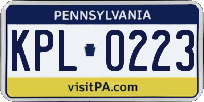 PA license plate KPL0223
