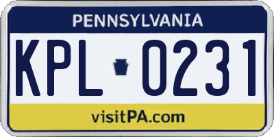 PA license plate KPL0231