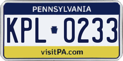 PA license plate KPL0233