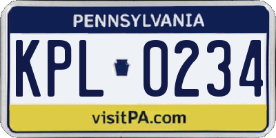 PA license plate KPL0234