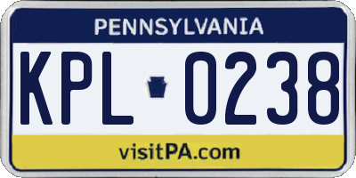 PA license plate KPL0238