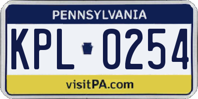 PA license plate KPL0254