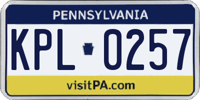 PA license plate KPL0257