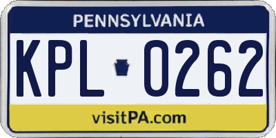 PA license plate KPL0262