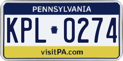 PA license plate KPL0274