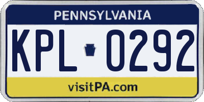 PA license plate KPL0292