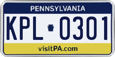PA license plate KPL0301