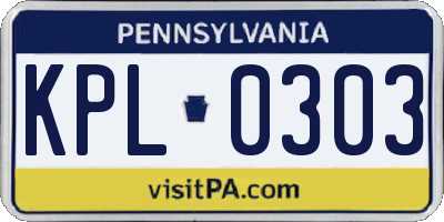 PA license plate KPL0303