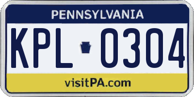 PA license plate KPL0304
