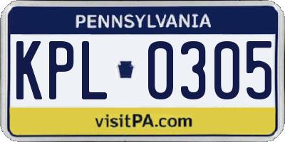 PA license plate KPL0305